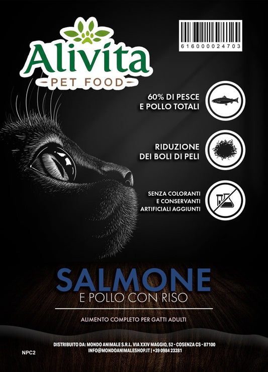 Alivita Gatto Super Premium Adulto Pollo e Salmone – crocchette per gatti