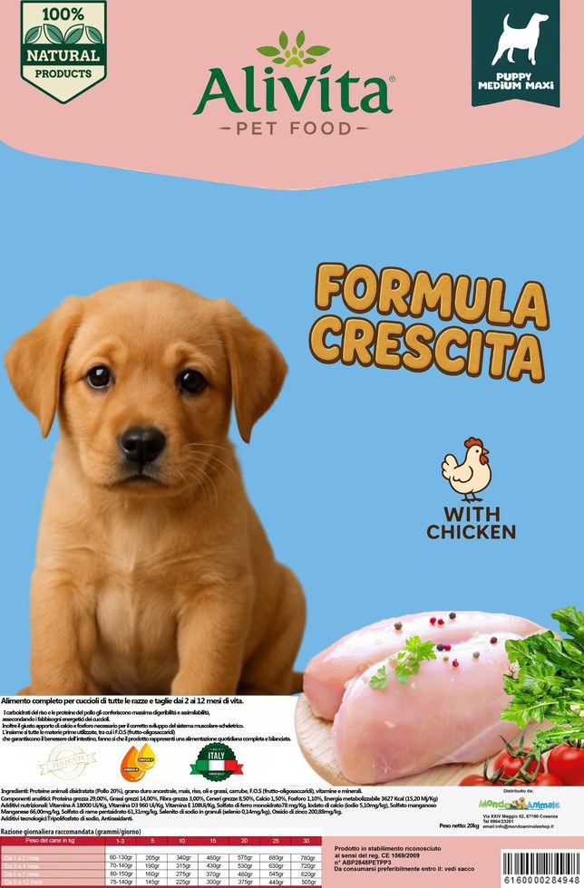 Alivita Puppy Pollo 20 kg – crocchette per cani
